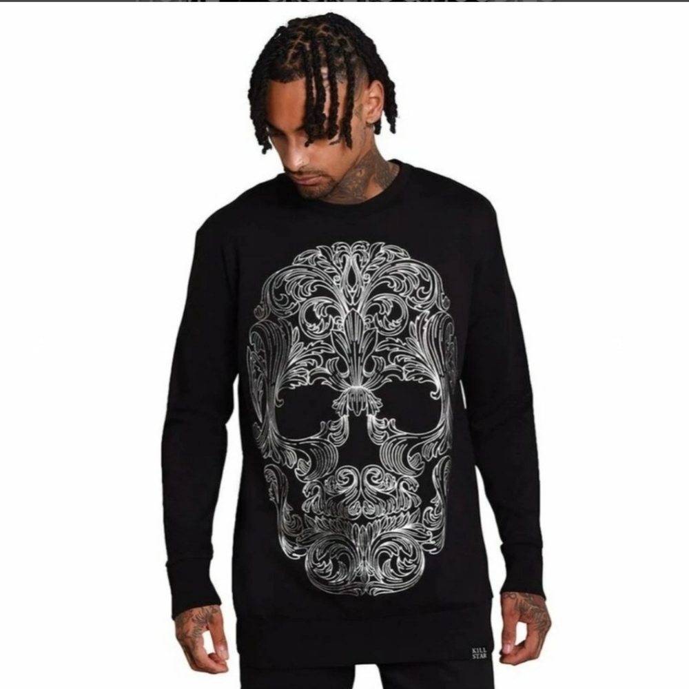 Killstar ✦ Dead Inside Sweater ✦ Black White Oversized Gothic Knit Pullover M